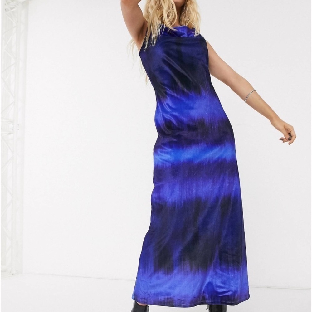 ASOS Blue Ombre Pullover Sleeveless Velvet feel Maxi Dress.Size 12